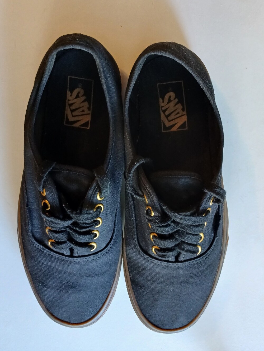 Vans Black Canvas Low-Top Sneakers with Gold Eyelets